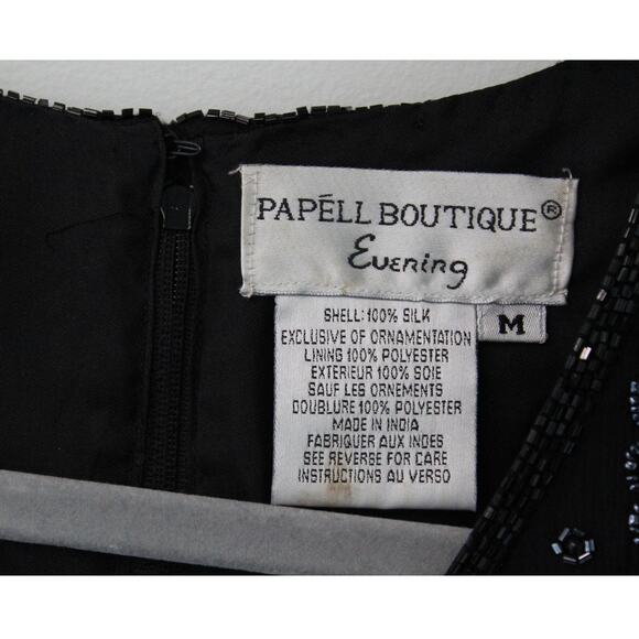Vintage Papell Boutique Evening Black Intricately Beaded Zip Up Silk Blouse Sz M - Picture 2 of 7